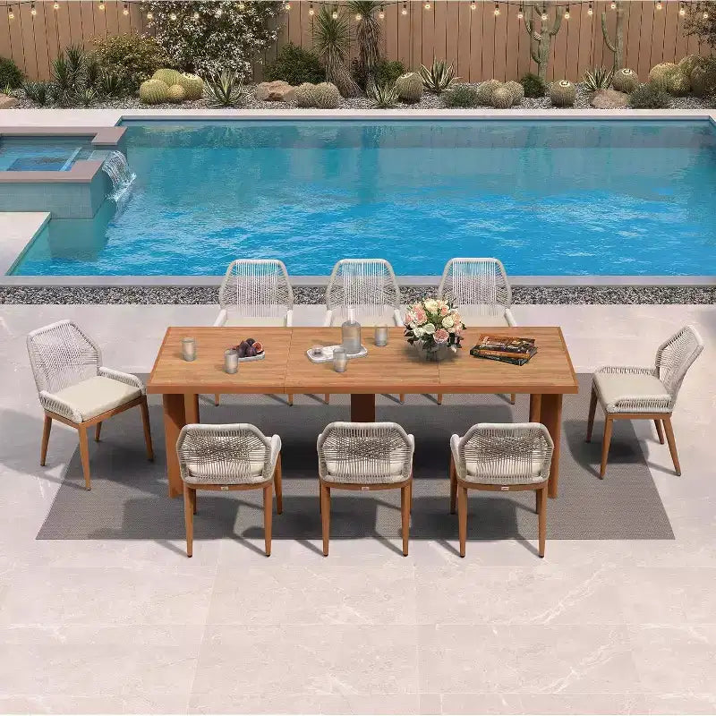 PURPLE LEAF Dining Set Patio Metal Rectangular Table and Wicker Rattan Chairs for Outside Porch Garden Kitchen Modern Outdoor Furniture Sets