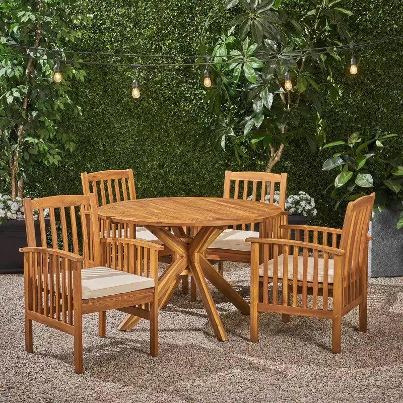 Christopher Knight Home Valence Outdoor Acacia Wood 5 Piece Dining Set with Water Resistant Cushion