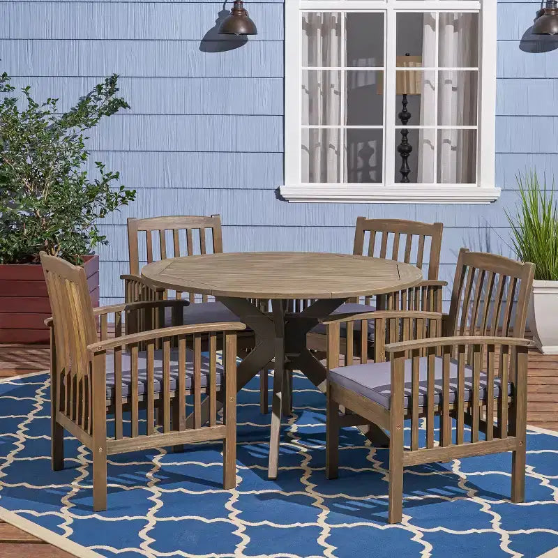 Christopher Knight Home Valence Outdoor Acacia Wood 5 Piece Dining Set with Water Resistant Cushion