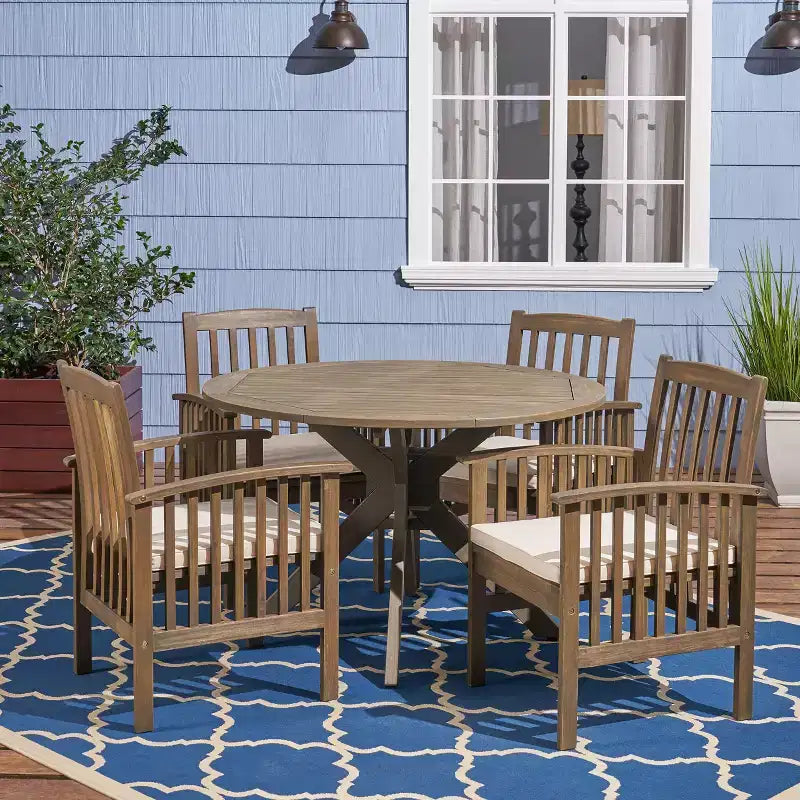 Christopher Knight Home Valence Outdoor Acacia Wood 5 Piece Dining Set with Water Resistant Cushion