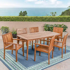 Christopher Knight Home Argo Outdoor Acacia Wood 7 Piece Dining Set with 71 Dining Table, Teak