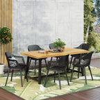Christopher Knight Home Dahlia Outdoor 7 Piece Acacia Wood and Resin Dining Set with 70.75 Dining Table, Black/Sandblasted Teak