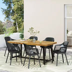 Christopher Knight Home Dahlia Outdoor 7 Piece Acacia Wood and Resin Dining Set with 70.75 Dining Table, Black/Sandblasted Teak