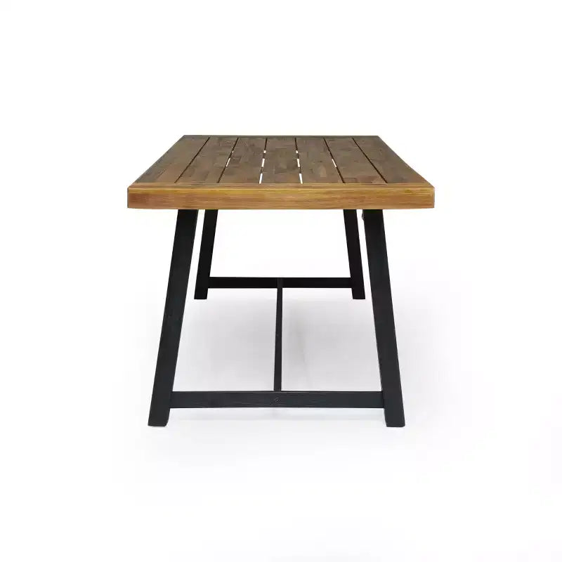 Christopher Knight Home Dahlia Outdoor 7 Piece Acacia Wood and Resin Dining Set with 70.75 Dining Table, Black/Sandblasted Teak
