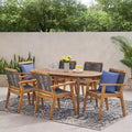 Christopher Knight Home Mcgill Outdoor Rope and Acacia Wood 7 Piece Dining Set, Teak/Dark Gray