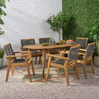 Christopher Knight Home Mcgill Outdoor Rope and Acacia Wood 7 Piece Dining Set, Teak/Dark Gray