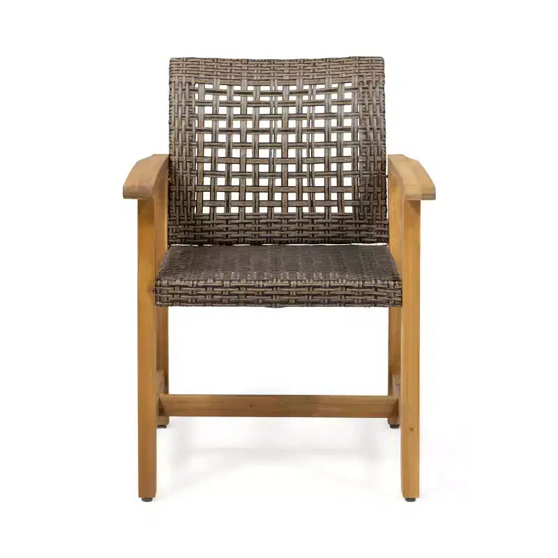 Christopher Knight Home Outdoor Acacia Wood and Wicker 5 Piece Dining Set, Teak/Mixed Mocha