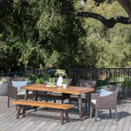 Christopher Knight Home Boland Outdoor Wicker and Acacia Wood 6 Piece Dining Set with Bench, Teak/Multibrown