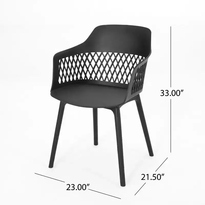 GDFStudio Miramar Outdoor 7 Piece Polypropylene Resin and Acacia Wood Dining Set with 70 Table, Black and Teak