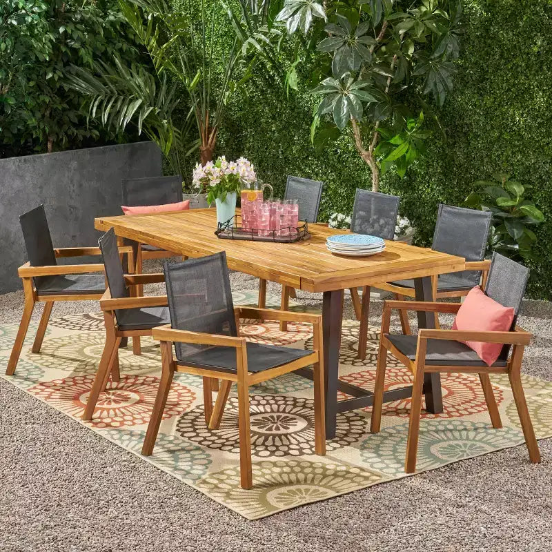 Christopher Knight Home Claude 9-delige eetset voor buiten van gaas en acaciahout met eetafel van 79