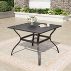 Captiva Designs Patio Dining Set with Slat-top Steel Table & Metal Chairs with Cushions