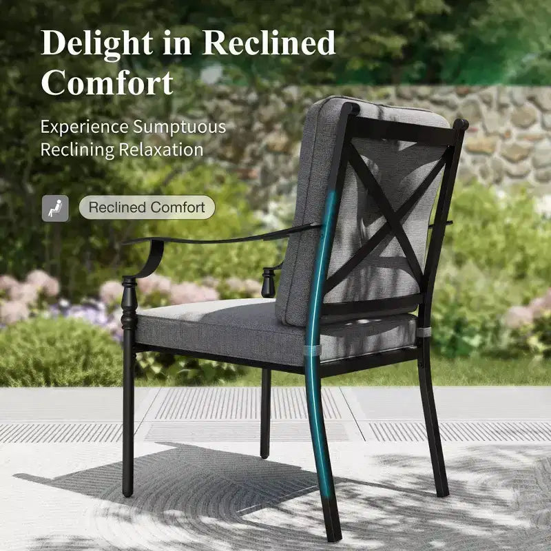 Captiva Designs Patio Dining Set with Slat-top Steel Table & Metal Chairs with Cushions