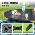 Captiva Designs Patio Dining Set with Slat-top Steel Table & Metal Chairs with Cushions