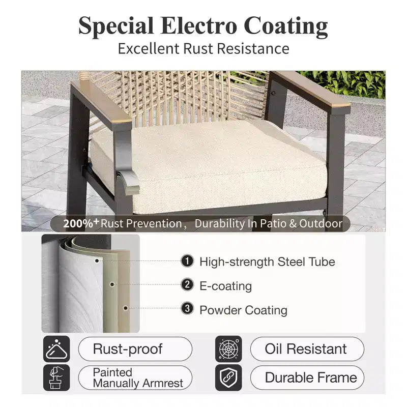 Captiva Designs Outdoor Patio Dining Bar Set with Steel Bar Table & Rattan Bar Stools with Cushions
