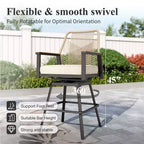 Captiva Designs Outdoor Patio Dining Bar Set with Steel Bar Table & Rattan Bar Stools with Cushions