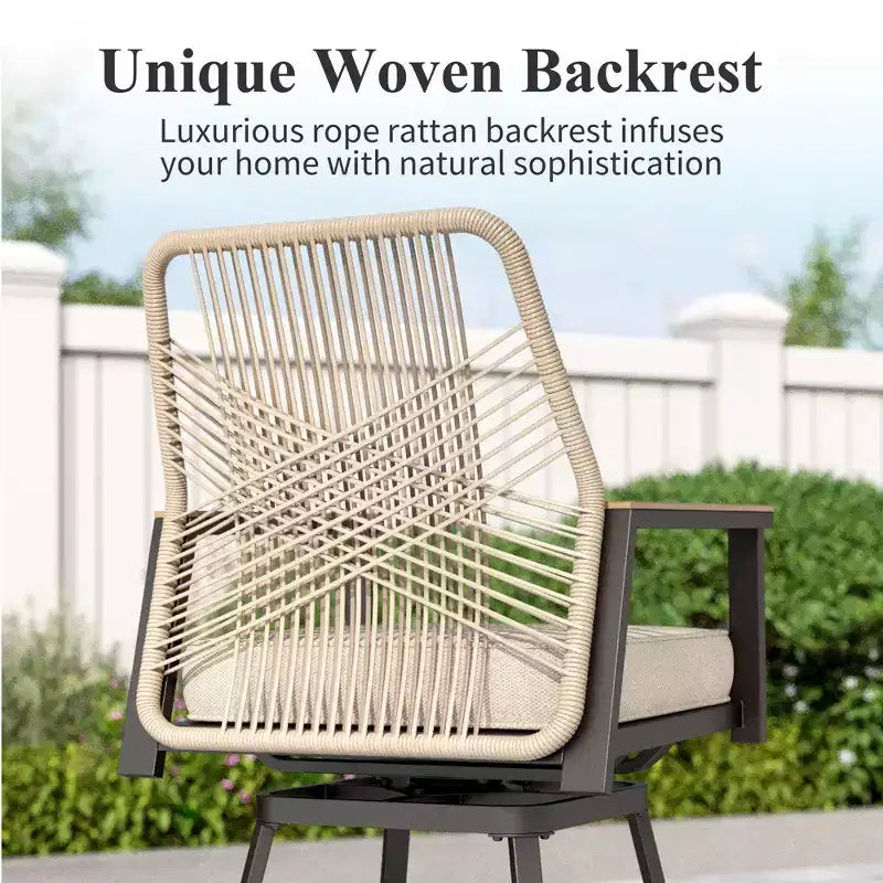 Captiva Designs Outdoor Patio Dining Bar Set with Steel Bar Table & Rattan Bar Stools with Cushions