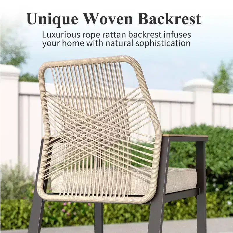 Captiva Designs Outdoor Patio Dining Bar Set with Steel Bar Table & Rattan Bar Stools with Cushions