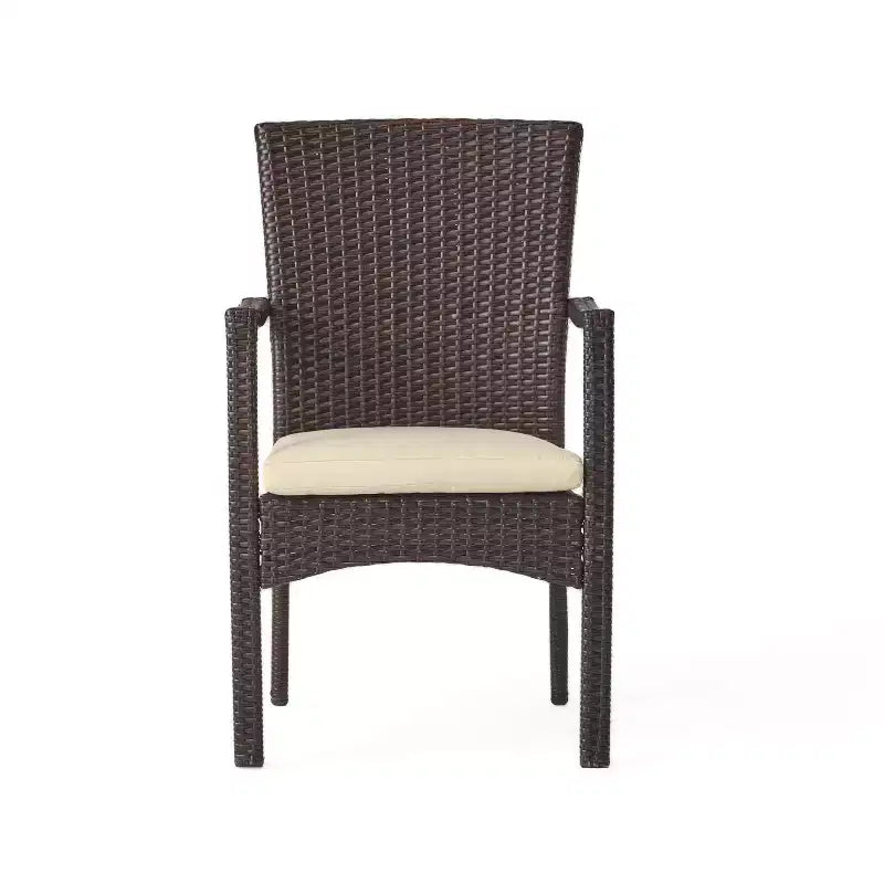 GDFStudio Tara Outdoor Wicker and Acacia Wood 5 Piece Dining Set with Cushions
