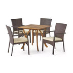 Christopher Knight Home Ferris Outdoor Acacia Wood and Wicker 5 Piece Dining Set with Cushions