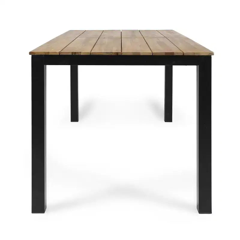 GDFStudio Lennox Outdoor Acacia Wood 7 Piece Dining Set with Cushion, Teak/Cream