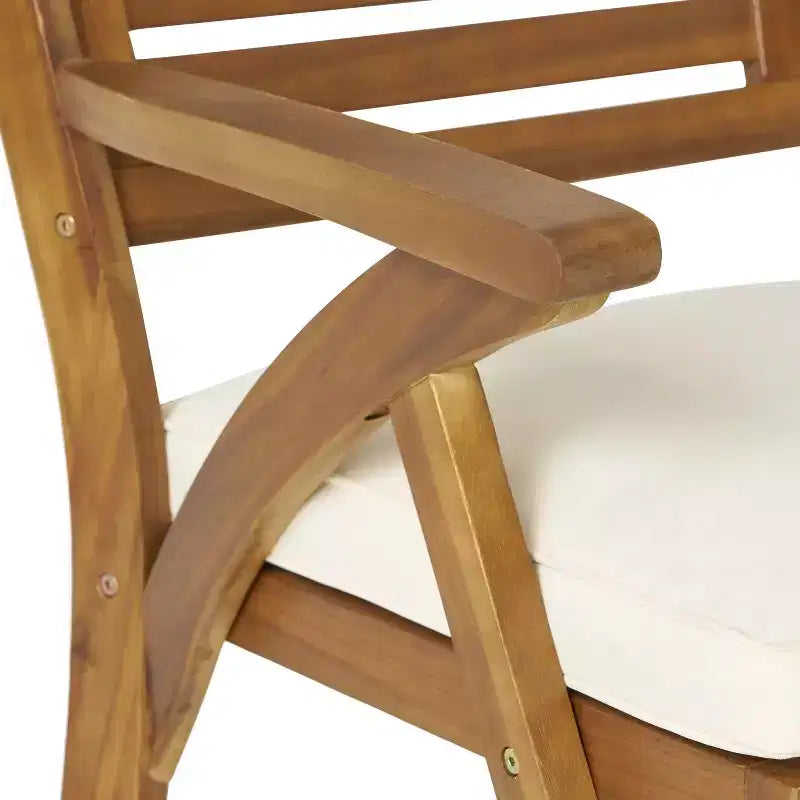 GDFStudio Lennox Outdoor Acacia Wood 7 Piece Dining Set with Cushion, Teak/Cream