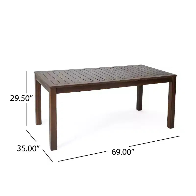 GDFStudio Taft Outdoor 7 Piece Acacia Wood and Wicker Dining Set with Cushion, Dark Brown/Beige
