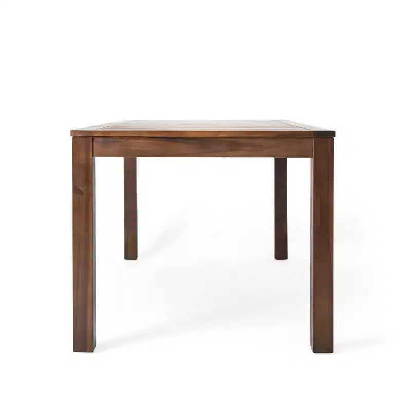 GDFStudio Taft Outdoor 7 Piece Acacia Wood and Wicker Dining Set with Cushion, Dark Brown/Beige