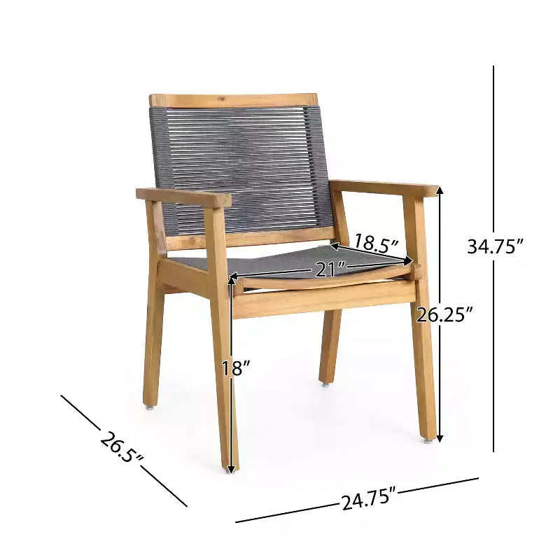 GDFStudio Specter Outdoor Acacia Wood and Rope 5 Piece Dining Set, Teak/Dark Gray