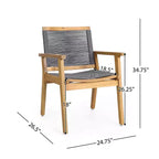GDFStudio Specter Outdoor Acacia Wood and Rope 5 Piece Dining Set, Teak/Dark Gray