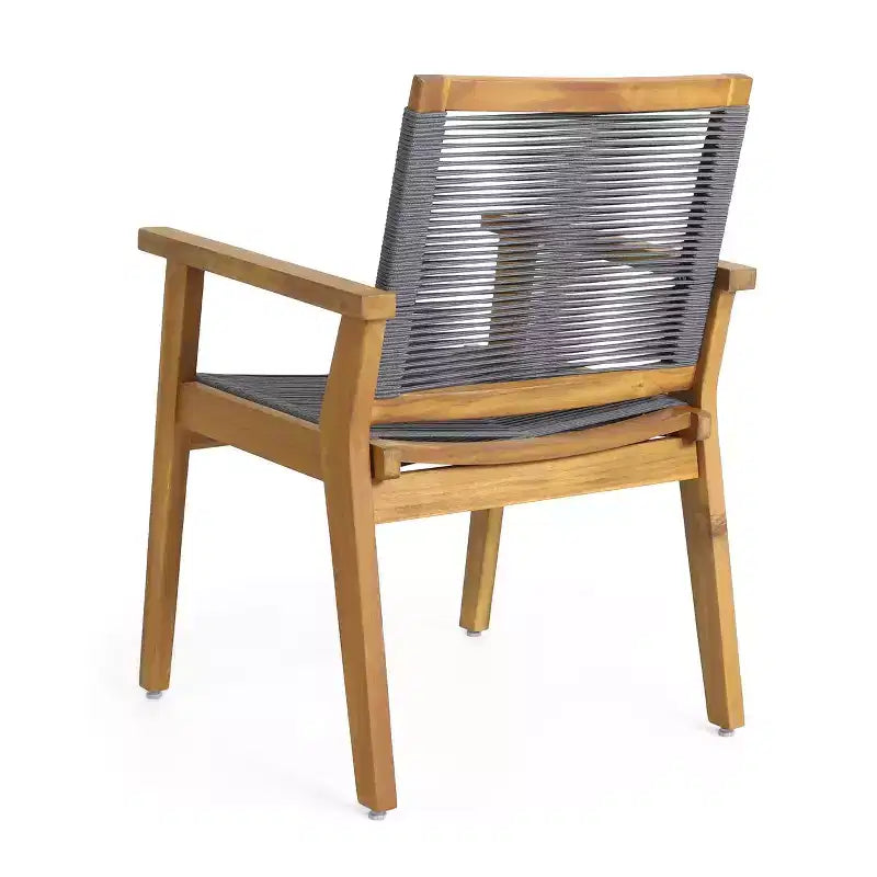 GDFStudio Specter Outdoor Acacia Wood and Rope 5 Piece Dining Set, Teak/Dark Gray