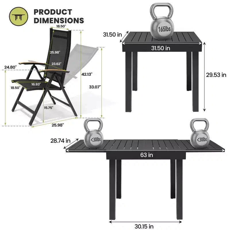 Crestlive Products Modern Aluminum Outdoor Dining sets Expandable Patio Dining Table with Floding chairs for 4-10 People Outside