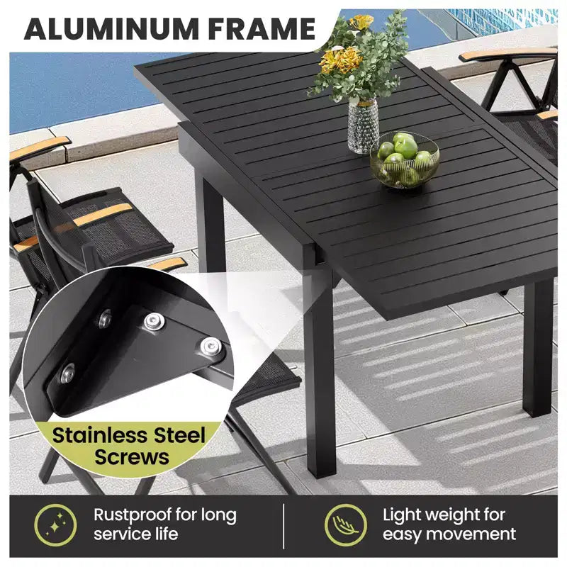 Crestlive Products Modern Aluminum Outdoor Dining sets Expandable Patio Dining Table with Floding chairs for 4-10 People Outside