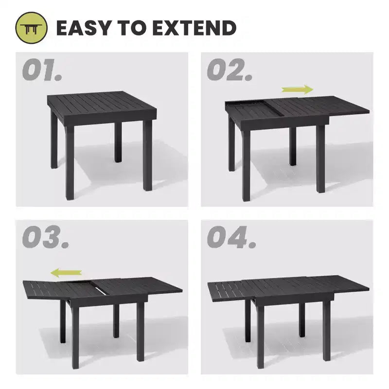 Crestlive Products Modern Aluminum Outdoor Dining sets Expandable Patio Dining Table with Floding chairs for 4-10 People Outside