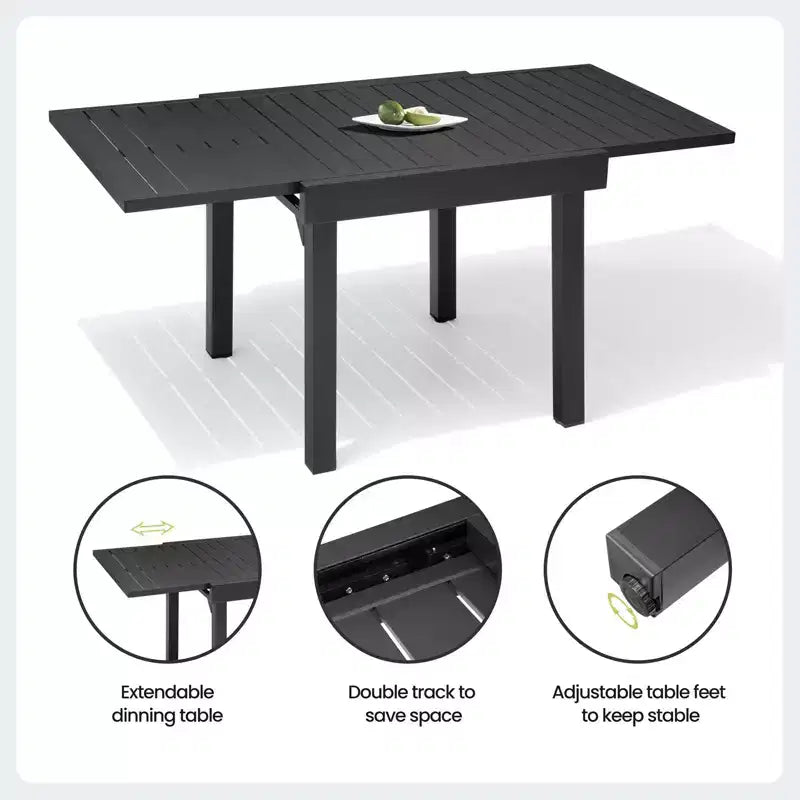 Crestlive Products Modern Aluminum Outdoor Dining sets Expandable Patio Dining Table with Floding chairs for 4-10 People Outside