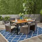 Christopher Knight Home Abel Outdoor Acacia Wood and Wicker 7 Piece Dining Set with Cushion, Teak/Multibrown