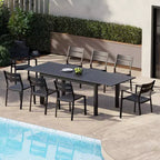 Crestlive Products 9pc Aluminum Patio Dinning Set 94.5in Table and 8 Chairs Aluminum Top Black for Outdoor Pool Lawn