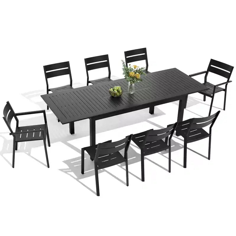 Crestlive Products 9pc Aluminum Patio Dinning Set 94.5in Table and 8 Chairs Aluminum Top Black for Outdoor Pool Lawn
