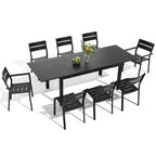 Crestlive Products 9pc Aluminum Patio Dinning Set 94.5in Table and 8 Chairs Aluminum Top Black for Outdoor Pool Lawn