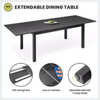 Crestlive Products 9pc Aluminum Patio Dinning Set 94.5in Table and 8 Chairs Aluminum Top Black for Outdoor Pool Lawn