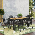 Christopher Knight Home Strada Outdoor Resin and Acacia Wood 7 Piece Dining Set, Black/Teak