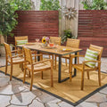 Christopher Knight Home Alderson Outdoor Iron and Acacia Wood 7 Piece Dining Set, Teak and Black