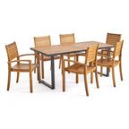 Christopher Knight Home Alderson Outdoor Iron and Acacia Wood 7 Piece Dining Set, Teak and Black