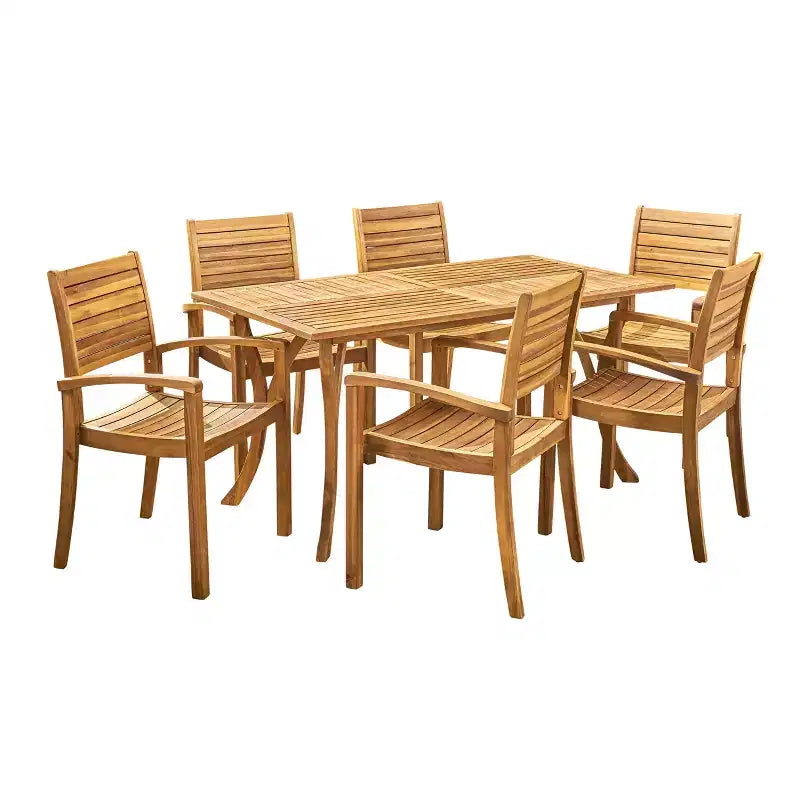 Christopher Knight Home Anchor Outdoor Slatted Acacia Wood 7 Piece Dining Set