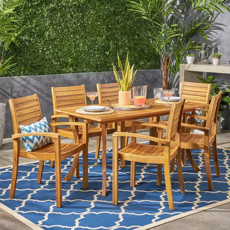 Set da pranzo da esterno Anchor da 7 pezzi in legno di acacia con doghe - Christopher Knight Home