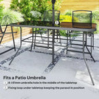 Outsunny 8 Piece Patio Dining Set with Table Umbrella, 6 Folding Chairs and Rectangle Dining Table, Outdoor Patio Furniture Set, Black