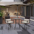 EROMMY 3 Piece Outdoor Patio Set, High Top Patio Bar Set With Round Table (1.96'' Umbrella Hole) And 2 Swivel Dining Chairs With Lumbar Pillow