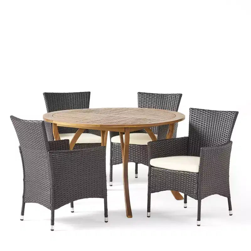Christopher Knight Home Albury Outdoor Acacia Wood and Wicker 5 Piece Dining Set with Cushion