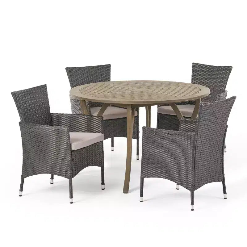Christopher Knight Home Albury Outdoor Acacia Wood and Wicker 5 Piece Dining Set with Cushion
