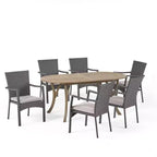 Christopher Knight Home Klondike Outdoor Acacia Wood and Wicker 7 Piece Dining Set with Cushions