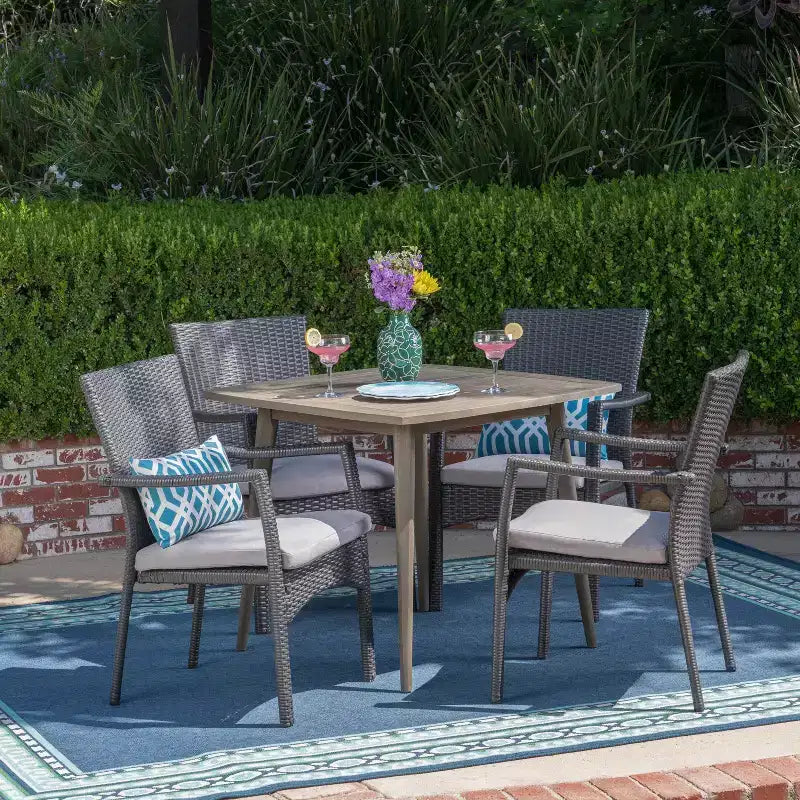 Christopher Knight Home Marias 5-teiliges Outdoor-Essset aus Korbgeflecht und Akazienholz